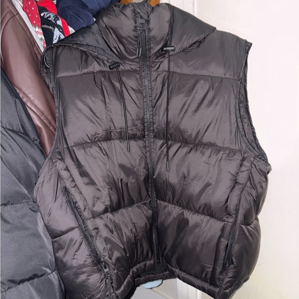 Zara Charcoal Puffer Vest with Hood